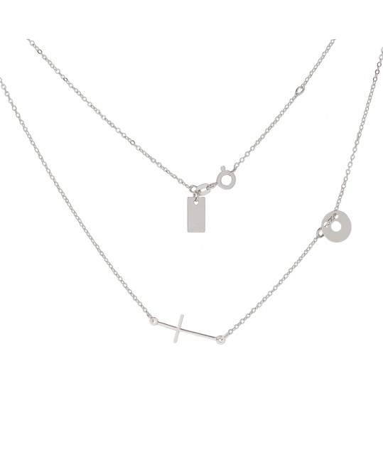 Łańcuszek srebrny typu "Celebrytka" z pustym kółkiem z boku i  krzyżykiem na dole.