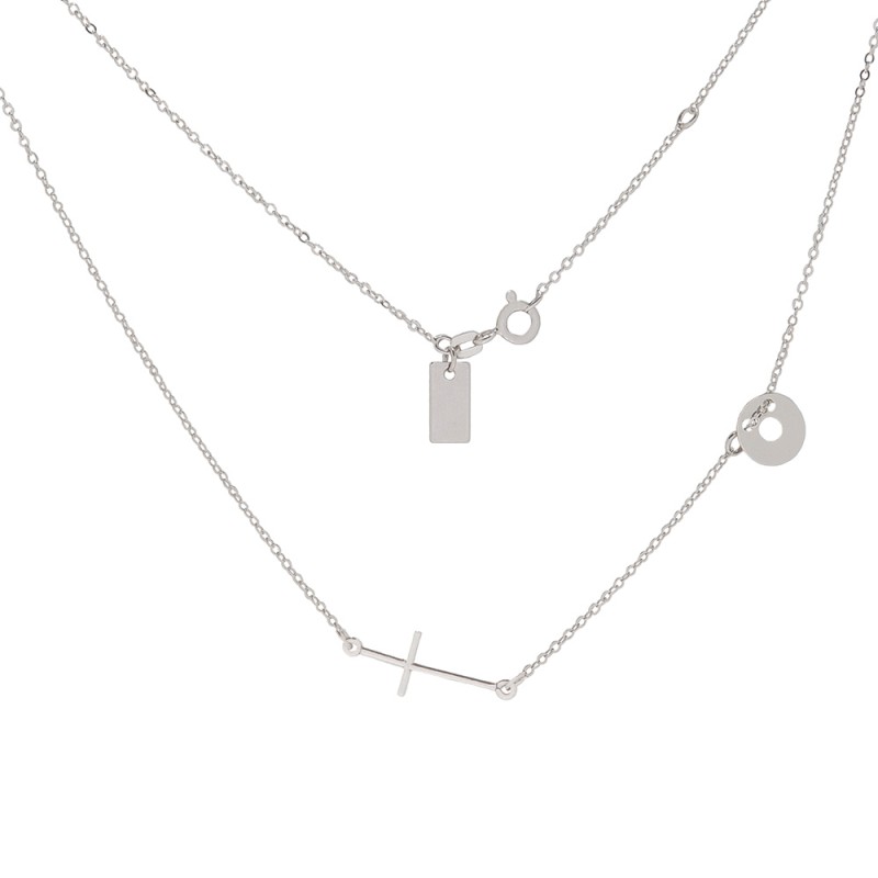 Łańcuszek srebrny typu "Celebrytka" z pustym kółkiem z boku i  krzyżykiem na dole.